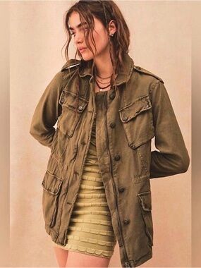 Free People Olive Green Utility Field Jacket